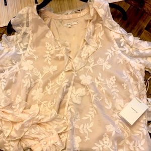 Creme colored overlaid lace top